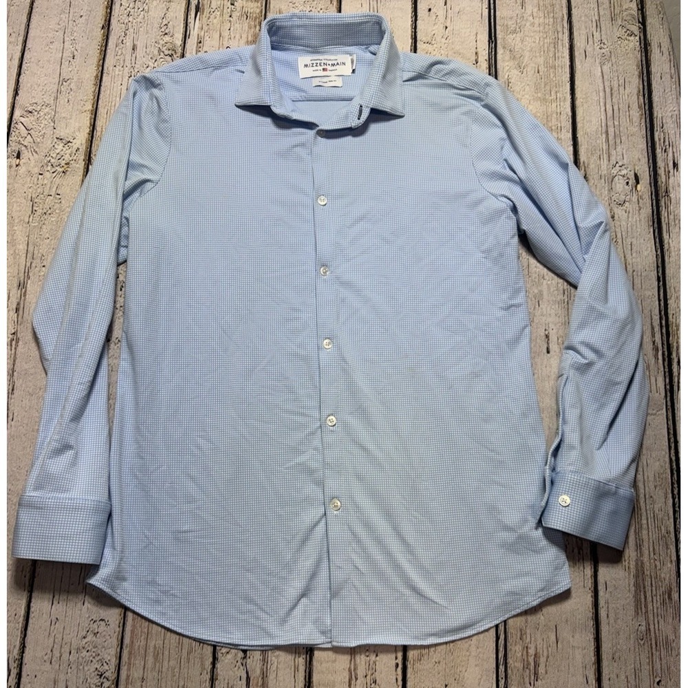 Mizzen + Main Spinnaker Men's Performance Blue Check Gingham Shirt XL Trim Fit